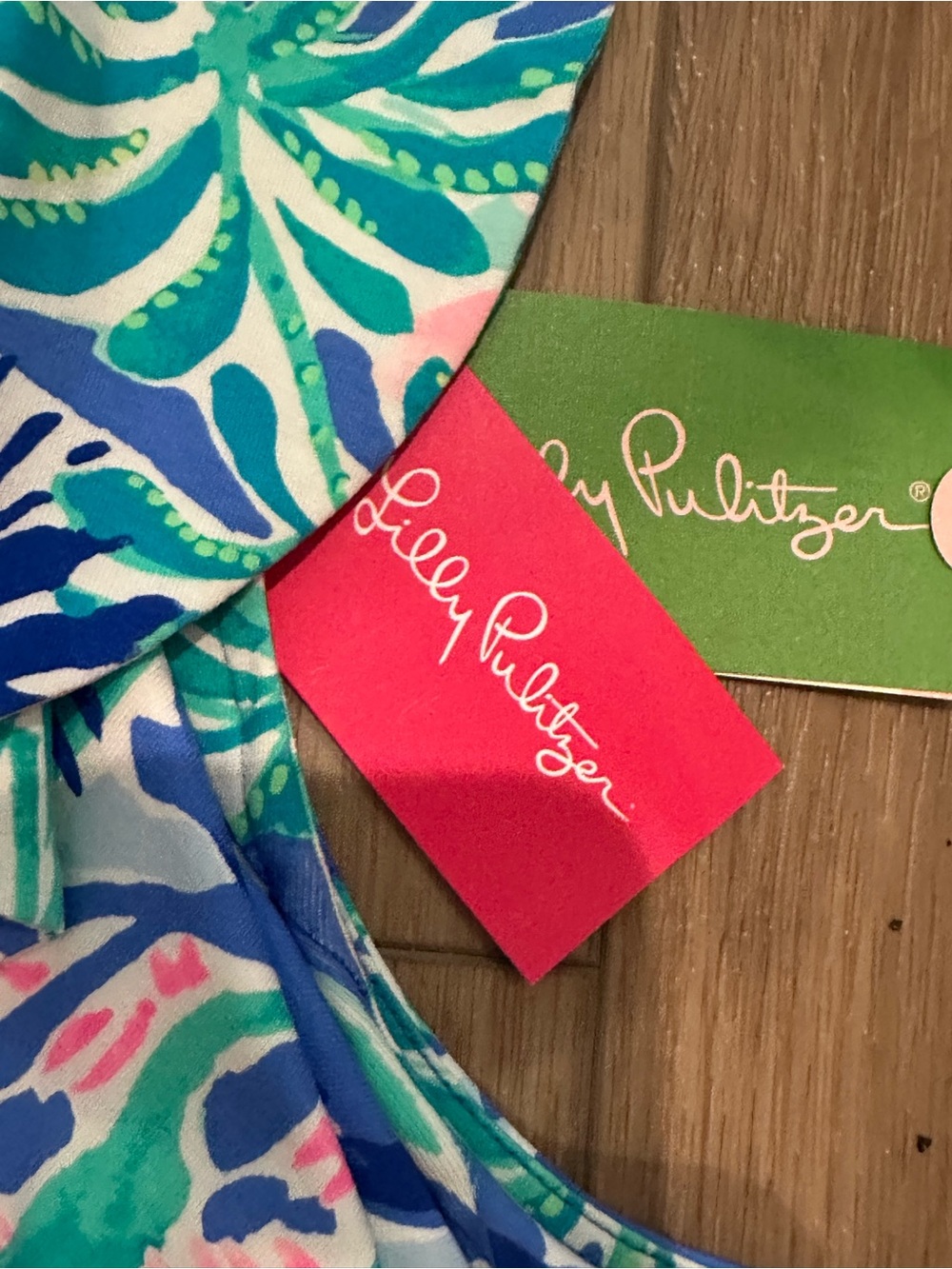 Lilly Pulitzer Girls' Blue Pink Green Tropical Ruffle Dress - Picture 2 of 3